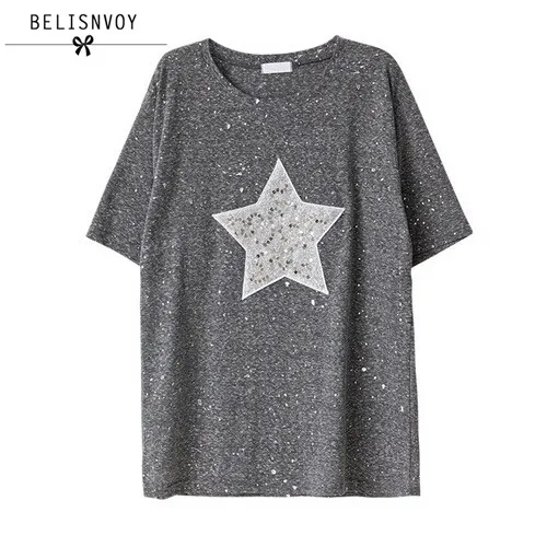 2019 Women Summer Plus Size T Shirt Shiny Star Patterns With Sequined T-shirt Women Fashion Loose Casual Tops Tee Shirt Femme
2019 Women Summer Plus Size T Shirt Shiny Star Patterns With Sequined T-shirt Women Fashion Loose Casual Tops Tee Shirt Femme