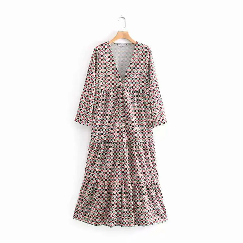 QZ885 European Design V Neck Geometric Color Block Print Long Dress Women Chic Vintage Dresses Vestidos
QZ885 European Design V Neck Geometric Color Block Print Long Dress Women Chic Vintage Dresses Vestidos