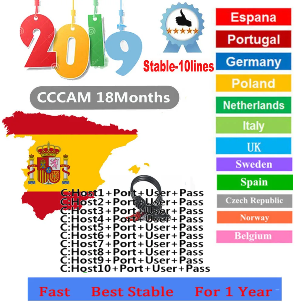 Europe Spain HD cable 1 Year cccams for Satellite tv Receiver 10 Clines WIFI FULL DVB-S2 germany oscam mgcam cccam cline Server
Europe Spain HD cable 1 Year cccams for Satellite tv Receiver 10 Clines WIFI FULL DVB-S2 germany oscam mgcam cccam cline Server
