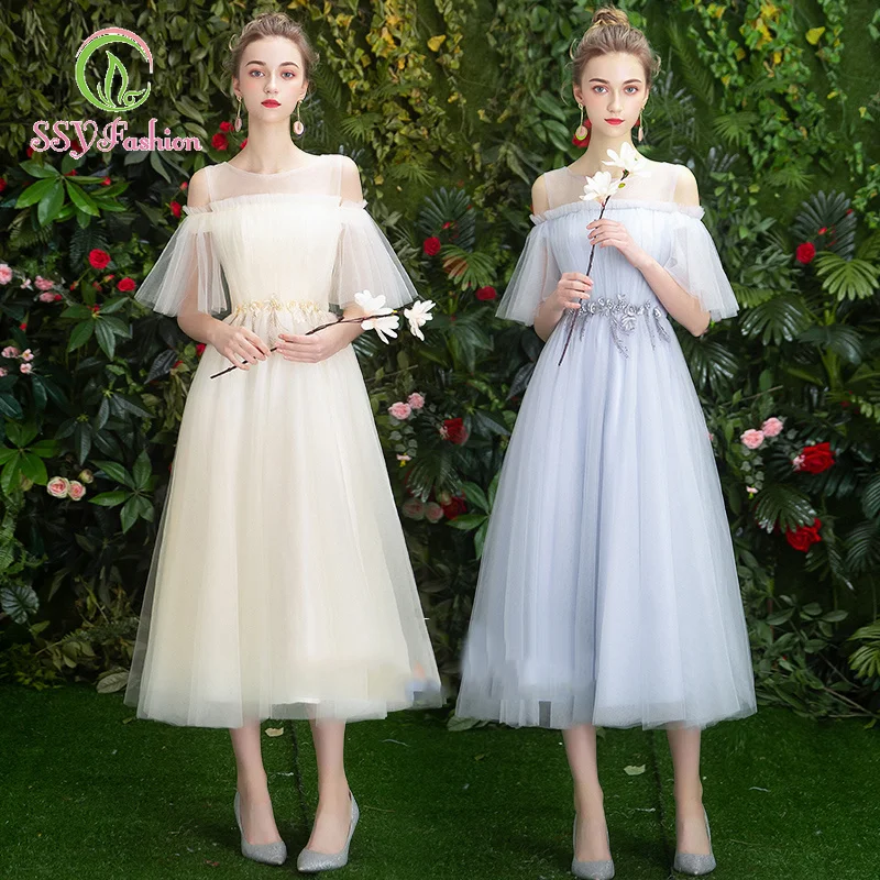 SSYfashion Boat Neck Flare Sleeves Lace Up Back Tea-Length Tulle Formal Dresses Evening Gown Custom Party Prom Evening Dress
SSYfashion Boat Neck Flare Sleeves Lace Up Back Tea-Length Tulle Formal Dresses Evening Gown Custom Party Prom Evening Dress