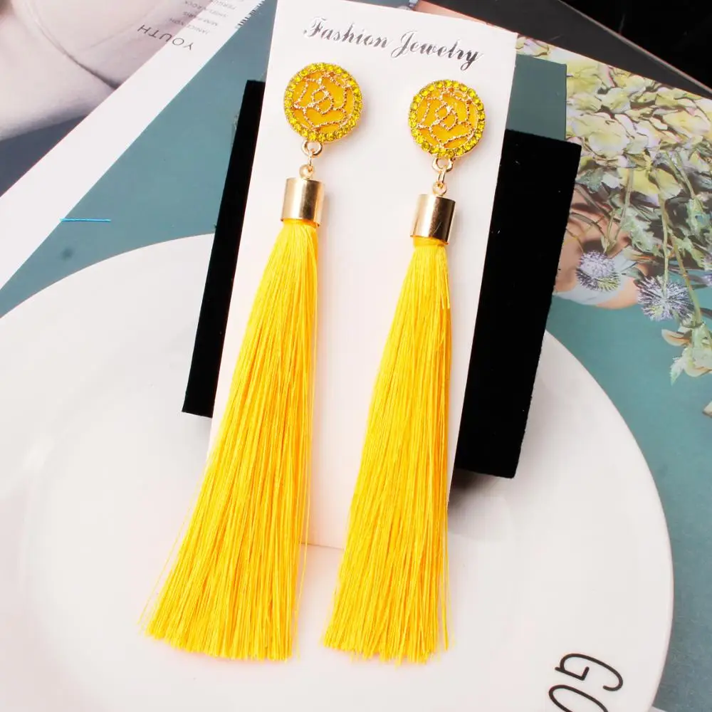 New 18 Colors Bohemian Long Tassel Earrings Wedding Gift Fabric Flower Drop Earrings For Women Crystal Ear Jewelry
New 18 Colors Bohemian Long Tassel Earrings Wedding Gift Fabric Flower Drop Earrings For Women Crystal Ear Jewelry