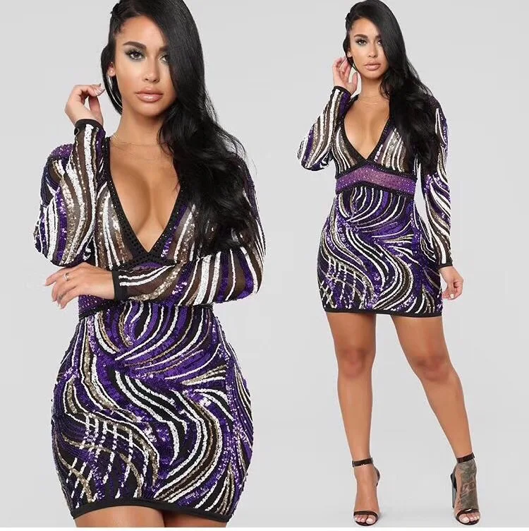 High Quality Celebrity Long Sleeve V-neck Fashion Dress Club Party Bodycon Dress
High Quality Celebrity Long Sleeve V-neck Fashion Dress Club Party Bodycon Dress