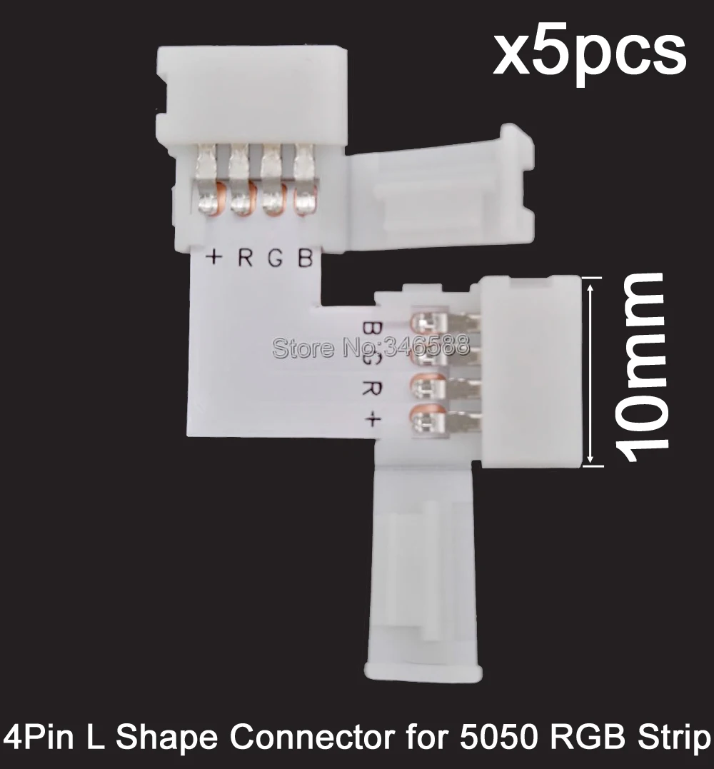 5 шт. 4-контактный 10 мм L-образный RGB угловой сплиттер PCB разъем без пайки сварочного