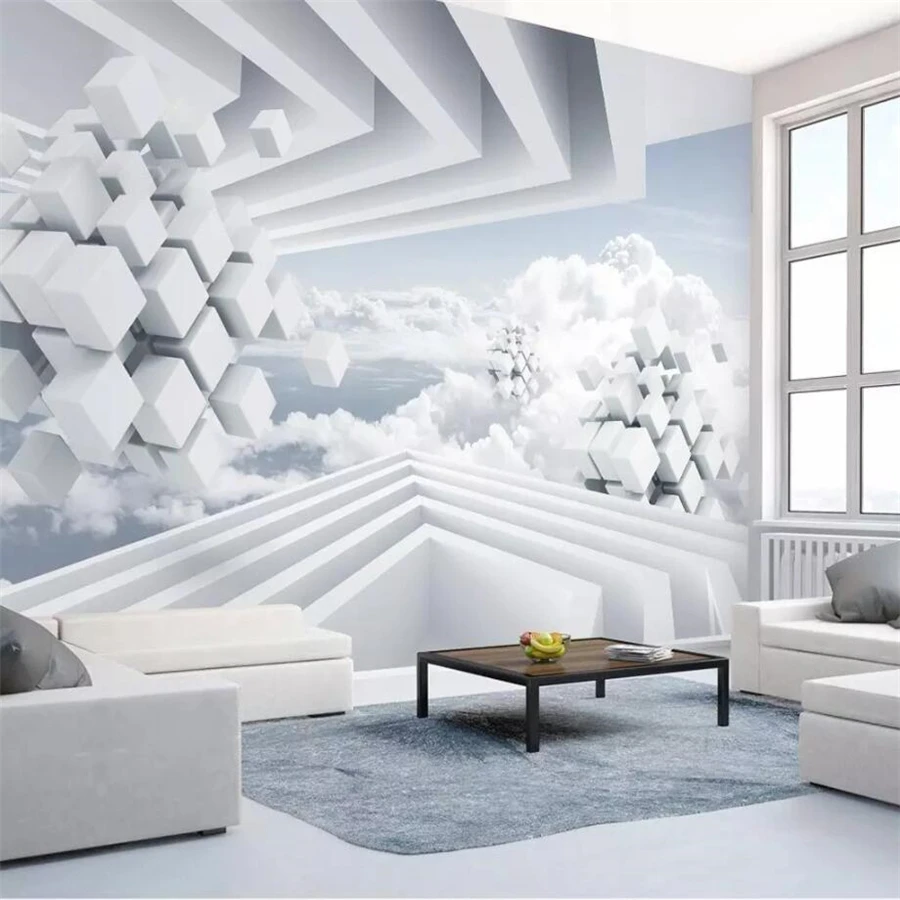 

beibehang Custom wallpaper 3d stereo photo mural creative abstract space blue sky white clouds TV background wall paper 3d mural