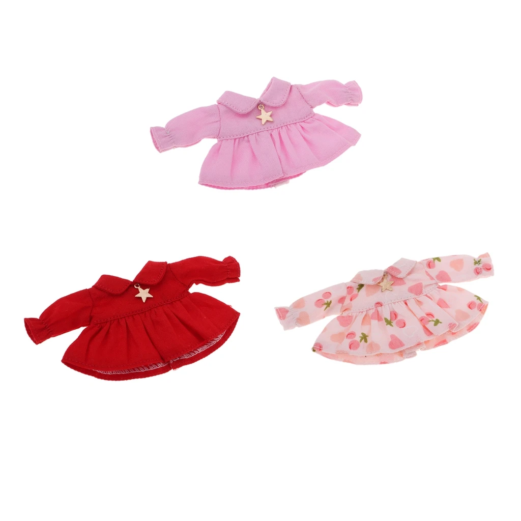 MagiDeal Lovely Dolls Long Sleeve Shirt Dress for OB11 Doll 1/12 BJD Mini Dolls Dress up Accessory