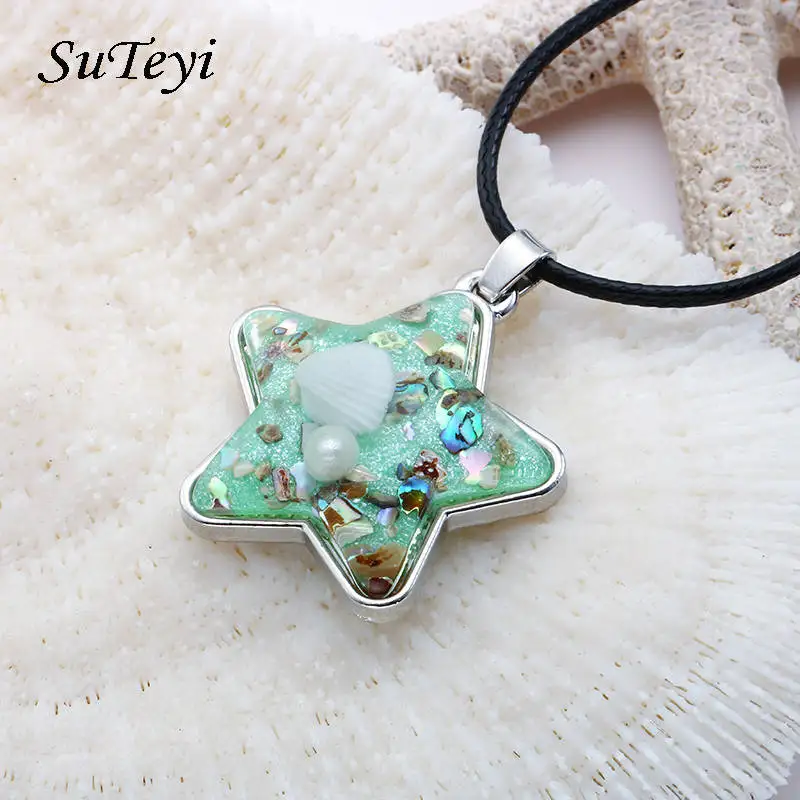 SUTEYI Green Shell And Starfish Necklaces For Women Pentagram Resin Pendant Sea Style Necklace 4 Type Newest Jewelry
SUTEYI Green Shell And Starfish Necklaces For Women Pentagram Resin Pendant Sea Style Necklace 4 Type Newest Jewelry
