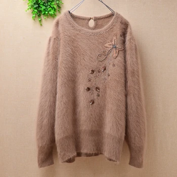Female knitted women vintage winter o-neck angora rabbit fur beading floral long sleeves loose mink cashmere pullover sweater
Female knitted women vintage winter o-neck angora rabbit fur beading floral long sleeves loose mink cashmere pullover sweater