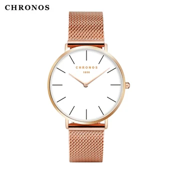 CHRONOS 1898 Luxury Men Women Rose Gold Casual PU Leather