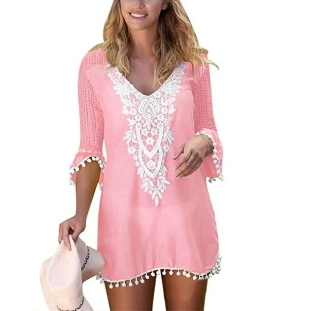 Plus Size Summer Women Bohemian Beach Wear Casual Loose Lace Crochet Pompom Trim Bikini Cover Up Dress Ladies Sundress Vestidos
Plus Size Summer Women Bohemian Beach Wear Casual Loose Lace Crochet Pompom Trim Bikini Cover Up Dress Ladies Sundress Vestidos