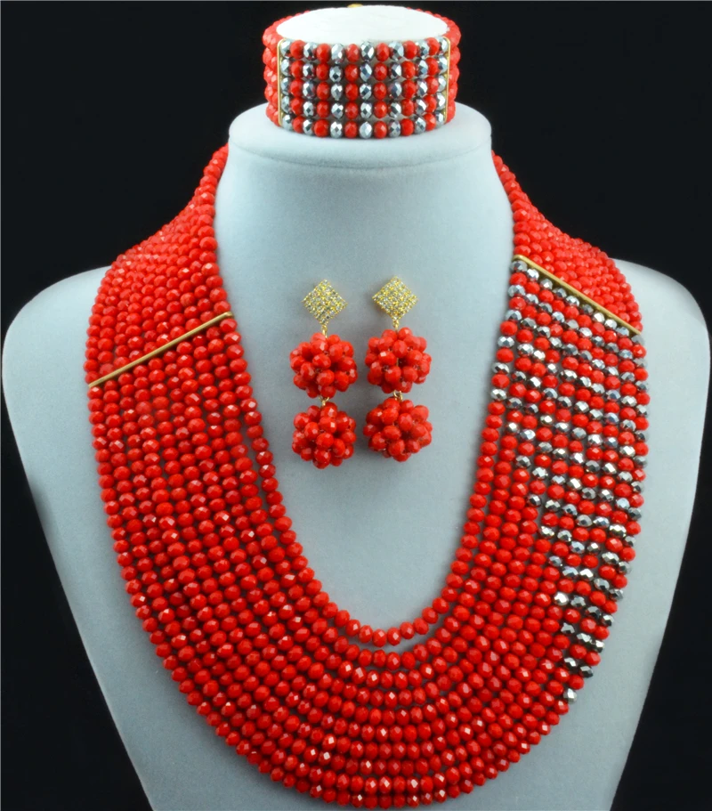 2016 New Arrival Fashion Red Nigerian Beads Crystal Necklaces Bracelet Earrings African Wedding Beads Jewelry Set
2016 New Arrival Fashion Red Nigerian Beads Crystal Necklaces Bracelet Earrings African Wedding Beads Jewelry Set