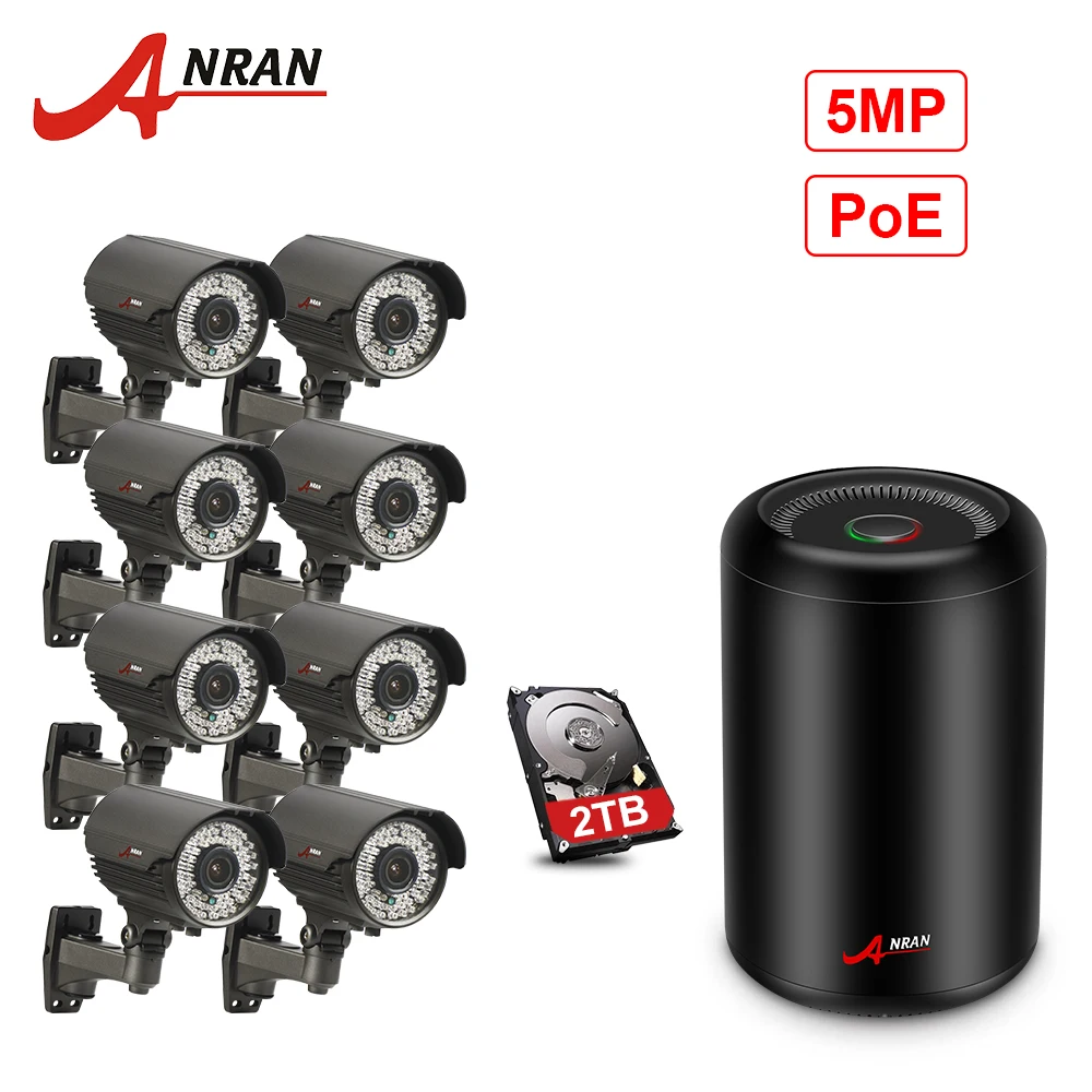

ANRAN POE 5MP Full HD 8CH H.265 NVR Kit Bullet ONVIF CCTV Camera System 78IR Leds Motion Dection Outdoor Video Surveillance Kit