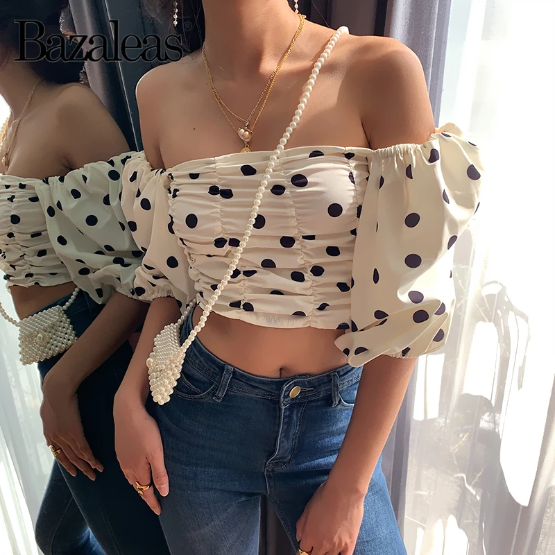 Bazaleas Vintage center ruched TShirt women Half Sleeve dot print women Cropped T-shirt off shoulder Crop Top drop shipping
Bazaleas Vintage center ruched TShirt women Half Sleeve dot print women Cropped T-shirt off shoulder Crop Top drop shipping