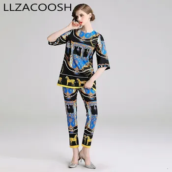 2019 Fashion Designer Vintage Pants Set Women's half Sleeve casual Printed Loose Tops + Pants Casual Two Piece Set Female
2019 Fashion Designer Vintage Pants Set Women's half Sleeve casual Printed Loose Tops + Pants Casual Two Piece Set Female