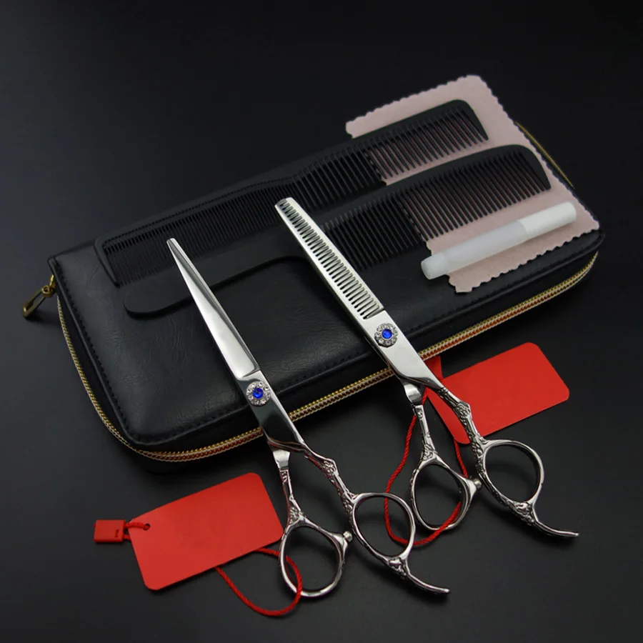 6.0 in. Professional Hair scissors set,Cutting & Thinning scissors,Flower caving handle,shears,9CR13,62HRC,fast free shipping
6.0 in. Professional Hair scissors set,Cutting & Thinning scissors,Flower caving handle,shears,9CR13,62HRC,fast free shipping