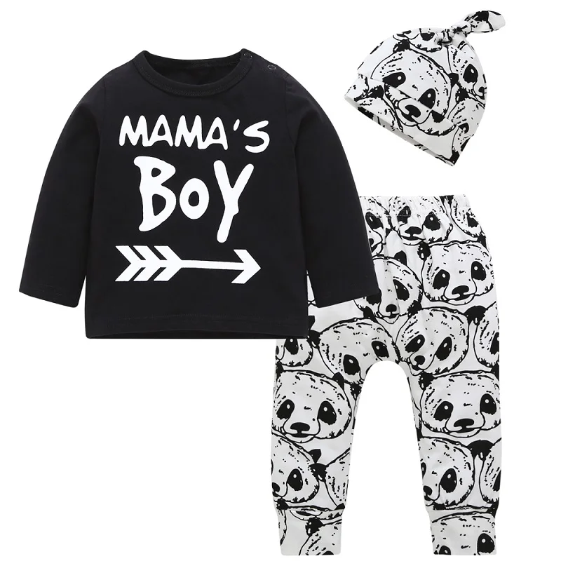 2019 fashion autumn winter baby boy girl clothing sets newborn black Letter pattern t-shirt+pants+hat 3pcs suit clothes set | Детская