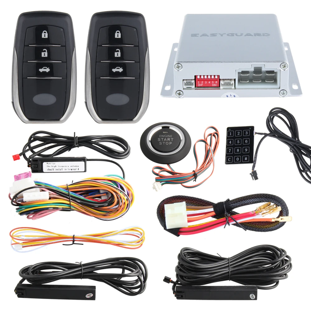 EASYGUARD PKE Car Alarm System Push Button Start Remote Engine Start Stop  Auto Passive Keyless Entry Kit Touch Password Keypad1 From Kaolaya, $246.44