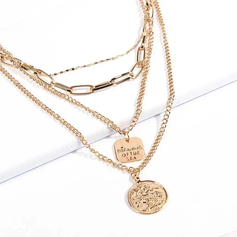 Women Fashion Pendent Necklace Strass Jewelry Vintage Three Layer Cross Coin Pattern Metal Statement Necklace Gifts for women
Women Fashion Pendent Necklace Strass Jewelry Vintage Three Layer Cross Coin Pattern Metal Statement Necklace Gifts for women