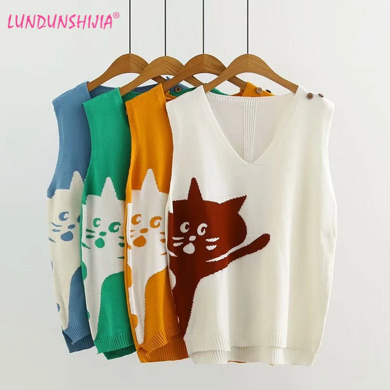 LUNDUNSHIJIA Spring Autumn Style Tank Tops 2019 Women Cute Cat Printed Knitting Sleeveless V-neck Tops Ladies Vests 4 Colors
LUNDUNSHIJIA Spring Autumn Style Tank Tops 2019 Women Cute Cat Printed Knitting Sleeveless V-neck Tops Ladies Vests 4 Colors