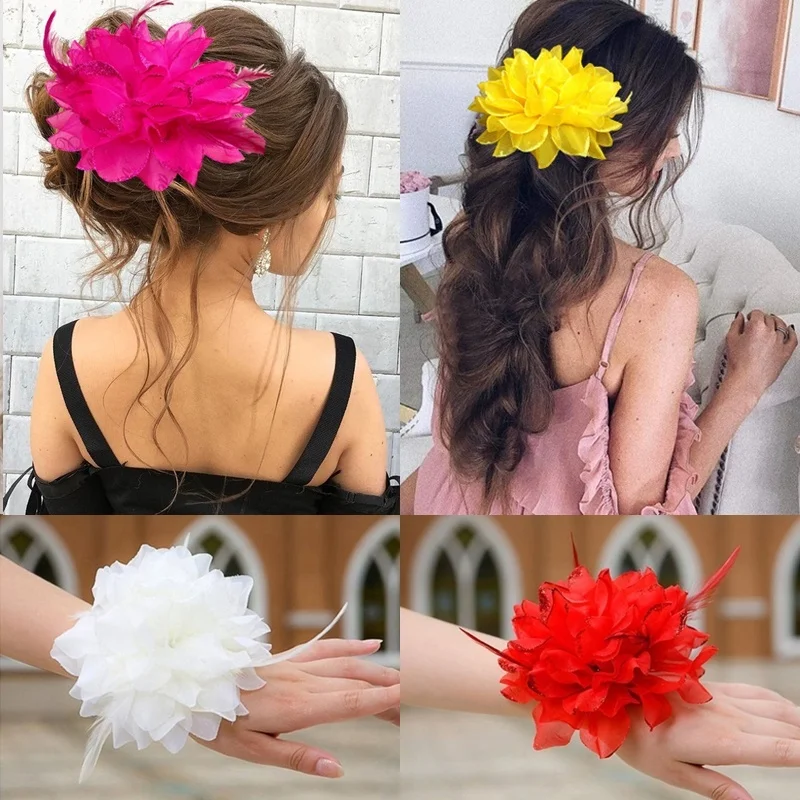 Fashion Women Big Flower Feather Chic Flower Elastic Pin Hair Wrist Cuff Brooch Wedding Bridal Hair Accessories
Fashion Women Big Flower Feather Chic Flower Elastic Pin Hair Wrist Cuff Brooch Wedding Bridal Hair Accessories