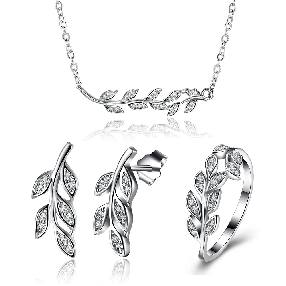 Exquisite Women Fine Jewelries Sets 925 Sterling Silver Cubic Zircons Olive Leaf Stud Earrings Pendant Necklaces Rings Sets Lady
Exquisite Women Fine Jewelries Sets 925 Sterling Silver Cubic Zircons Olive Leaf Stud Earrings Pendant Necklaces Rings Sets Lady