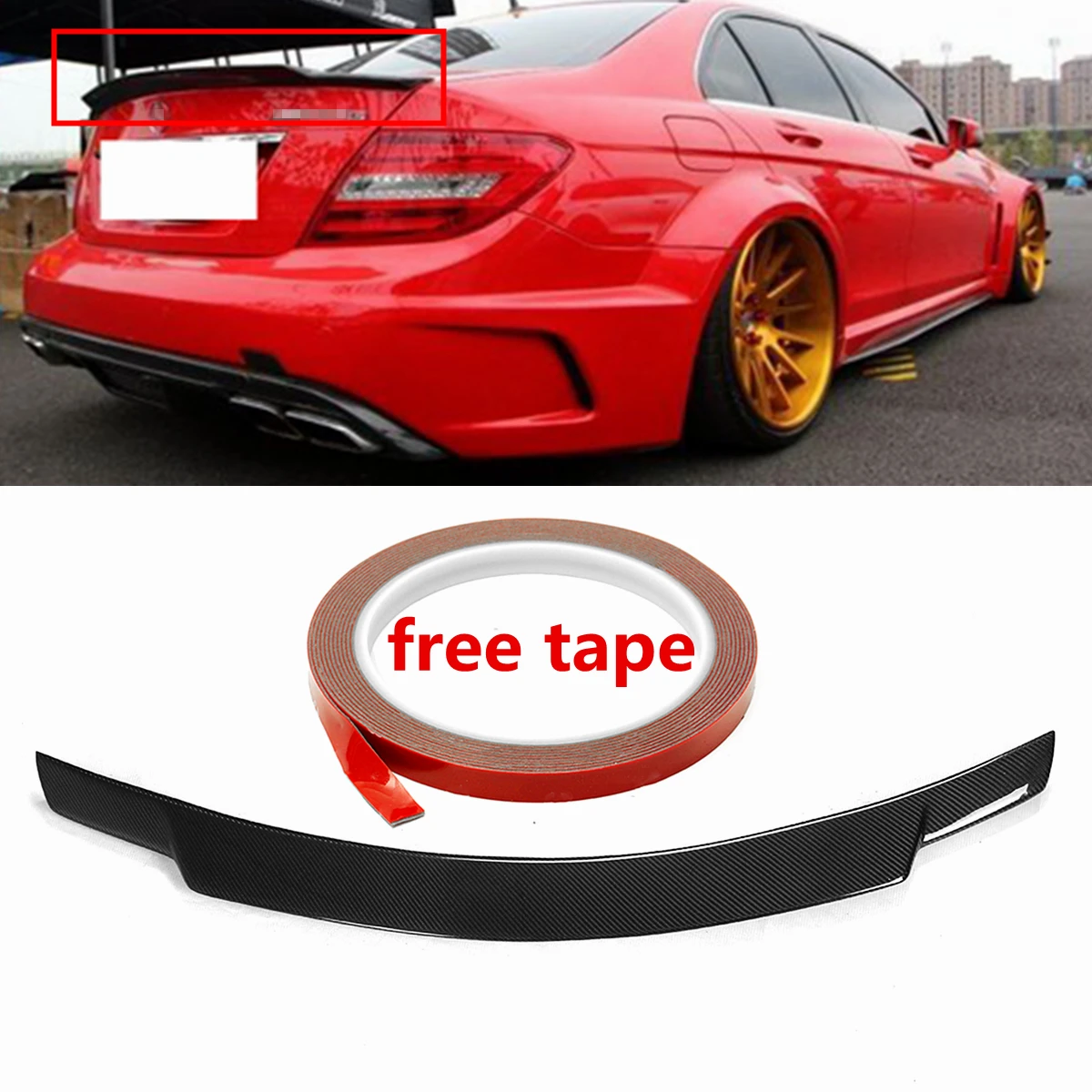 08-14 Mercedes-Benz W204 C-Class B Style Trunk Spoiler Wing ABS Unpainted Black