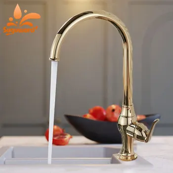 Suguword Golden Kitchen Sink Faucet Hot and Cold Deck Mounted Mixer Tap One Holder One Hole Ceramic Valve Crane
Suguword Golden Kitchen Sink Faucet Hot and Cold Deck Mounted Mixer Tap One Holder One Hole Ceramic Valve Crane