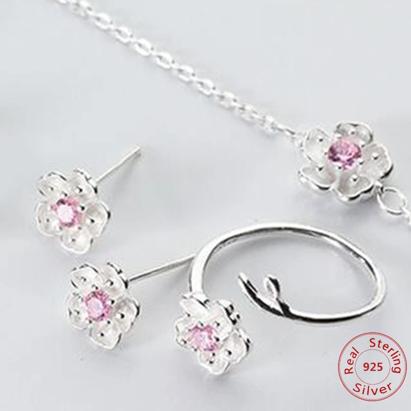 925 Sterling Silver Wedding Cherry Blossoms Sakura Flower Jewelry Sets Woman Earrings & Necklace & Rings & Bracelets Trendy Gift
925 Sterling Silver Wedding Cherry Blossoms Sakura Flower Jewelry Sets Woman Earrings & Necklace & Rings & Bracelets Trendy Gift