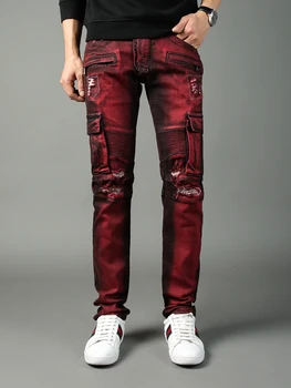 High Street Fashion Men Jeans Hip Hop Big Pockets Denim Cargo Pants hombre Red Color Slim Fit Ripped Jeans Men Biker Jeans homme
High Street Fashion Men Jeans Hip Hop Big Pockets Denim Cargo Pants hombre Red Color Slim Fit Ripped Jeans Men Biker Jeans homme