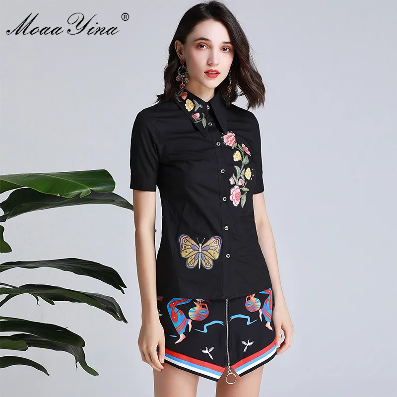 MoaaYina Fashion Designer Set Spring Summer Women Short sleeve Floral Butterfly Embroidery Black Tops+Short skirt Two-piece suit
MoaaYina Fashion Designer Set Spring Summer Women Short sleeve Floral Butterfly Embroidery Black Tops+Short skirt Two-piece suit