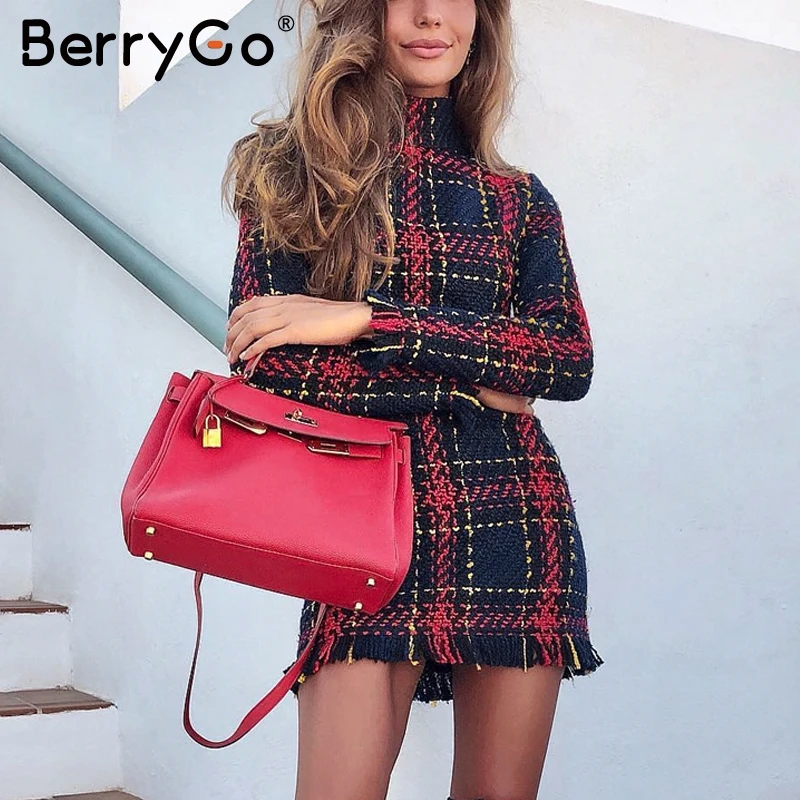 Berrygo Elegant plaid office ladies tweed women short dress Casual long sleeve tassel dresses Sexy fashion slim party dress 2019
Berrygo Elegant plaid office ladies tweed women short dress Casual long sleeve tassel dresses Sexy fashion slim party dress 2019