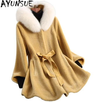 AYUNSUE Women Real Wool Fur Coat With Natural Fox Fur Collar Hooded Sheep Shearling Jacket Thick Warm Winter Coats 18163 18163
AYUNSUE Women Real Wool Fur Coat With Natural Fox Fur Collar Hooded Sheep Shearling Jacket Thick Warm Winter Coats 18163 18163