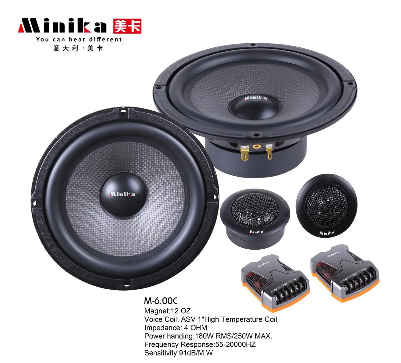 Minika 6.5inch Car Audio Speaker Component 4ohm 250W with Tweeter Cross Over 2 Way HIFI Car Speaker Set
Minika 6.5inch Car Audio Speaker Component 4ohm 250W with Tweeter Cross Over 2 Way HIFI Car Speaker Set