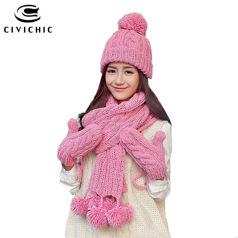CIVICHIC Warm Gift Knit Hat Scarf Glove 3 Pcs Set Velvet Headwear Cap Thicken Mittens Lovely Pompons Shawl Crochet Beanies SH195
CIVICHIC Warm Gift Knit Hat Scarf Glove 3 Pcs Set Velvet Headwear Cap Thicken Mittens Lovely Pompons Shawl Crochet Beanies SH195