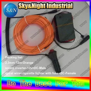 Electroluminescent wire-2.3mm-12M-Orange + 12v Sound inverter with cigarette lighter+Free shipping (Ten color for your choosing) 
Electroluminescent wire-2.3mm-12M-Orange + 12v Sound inverter with cigarette lighter+Free shipping (Ten color for your choosing)