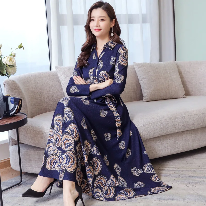 Autumn Ladies Printed Turn Down Collar Midi Long Dress Elegant Vestidos Mujer Casual Big Swing A-Line Women Dresses With Sashes
Autumn Ladies Printed Turn Down Collar Midi Long Dress Elegant Vestidos Mujer Casual Big Swing A-Line Women Dresses With Sashes