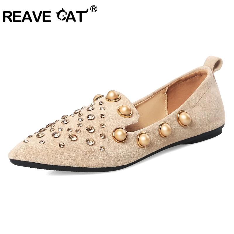 REAVE CAT Shoes women Flats Ladies summer shoes Pointed toe Rhinestone Glitter Flock Soft High quality Crystal Black Red Apricot
REAVE CAT Shoes women Flats Ladies summer shoes Pointed toe Rhinestone Glitter Flock Soft High quality Crystal Black Red Apricot