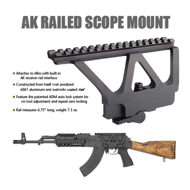 Quick Detach Picatinny Railed Scope Mount Side Rail ADM Lock Systerm for AK-47 AK-74 RL2-0005BK-12