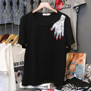 Sequin Short sleeve T-shirt woman Harajuku wind 2020 sunmer New Trend loose Pullovers round neck cotton casual T-shirt C1047
Sequin Short sleeve T-shirt woman Harajuku wind 2020 sunmer New Trend loose Pullovers round neck cotton casual T-shirt C1047