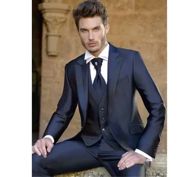 Fashionable men's suit The groom dress custom three-piece suit blue collar Suit jacket wedding formal occasions
Fashionable men's suit The groom dress custom three-piece suit blue collar Suit jacket wedding formal occasions