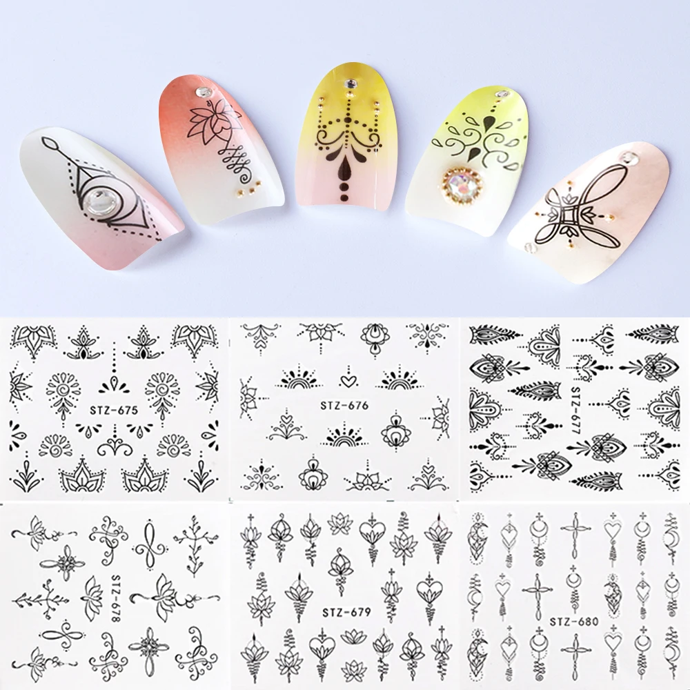 1 Sheet Stickers Nails Decals Plant Patterns Jewelry Black Lace Flower Leaves Water Tattoos For Gel Polish Manicure SASTZ675-682
1 Sheet Stickers Nails Decals Plant Patterns Jewelry Black Lace Flower Leaves Water Tattoos For Gel Polish Manicure SASTZ675-682