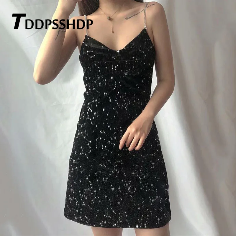 Shiny Star Printing Velvet Women Dress Metal Spaghetti Strap V Neck A Line Female Dresses
Shiny Star Printing Velvet Women Dress Metal Spaghetti Strap V Neck A Line Female Dresses