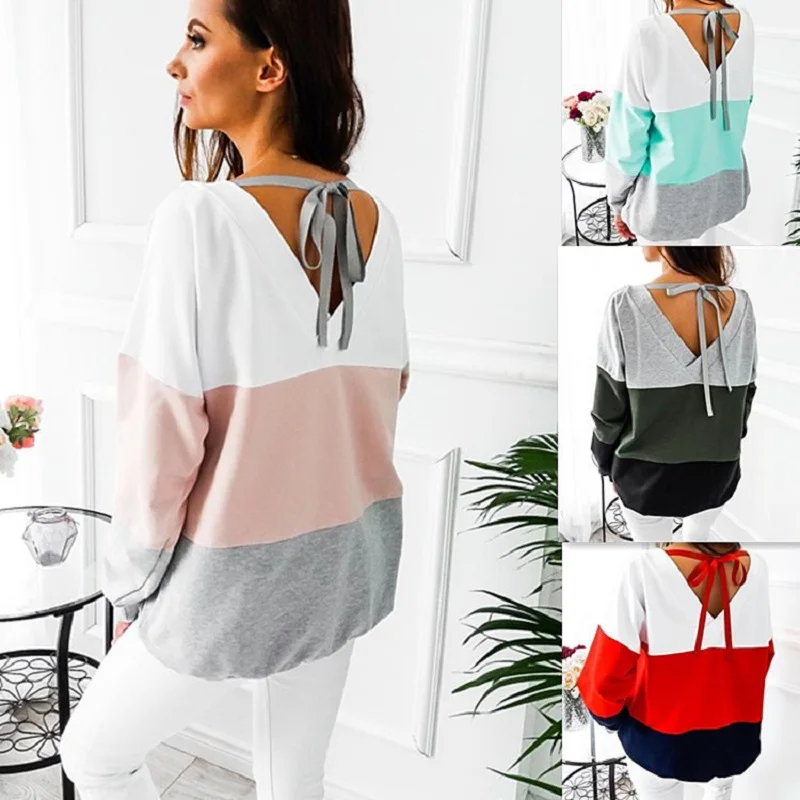 Autumn Winter 2019 Casual Women Sweatshirt Long Sleeve Patchwork Pullover Shirt Loose Plus Size Women Clothing Backless Sexy Top
Autumn Winter 2019 Casual Women Sweatshirt Long Sleeve Patchwork Pullover Shirt Loose Plus Size Women Clothing Backless Sexy Top