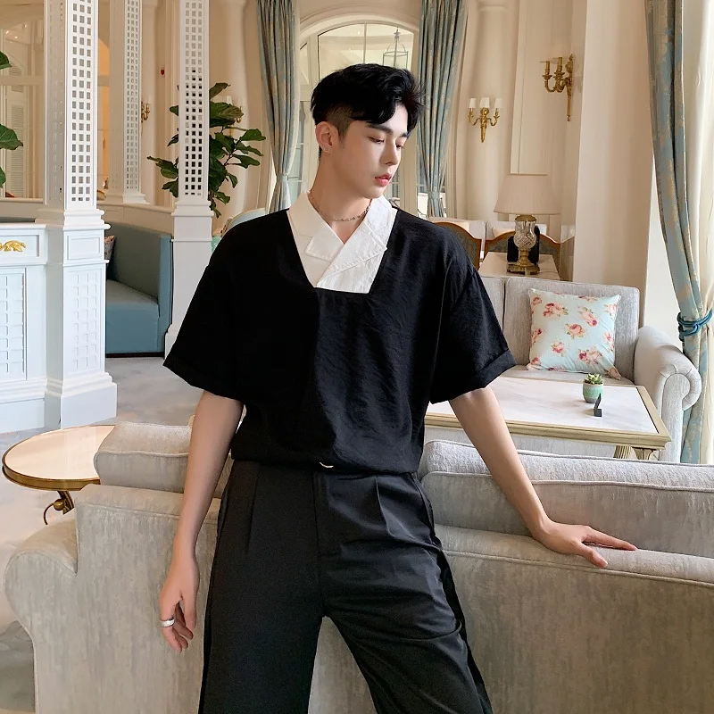 Men Summer Short Sleeve V-neck Spliced Casual Pullovers Shirt Male Vintage Fashion Party Show Dress Shirts
Men Summer Short Sleeve V-neck Spliced Casual Pullovers Shirt Male Vintage Fashion Party Show Dress Shirts