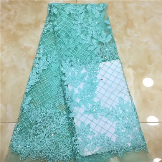 wholesale price of beautiful African green tulle lace fabric gold thread embroidery beads for party dress | Дом и сад