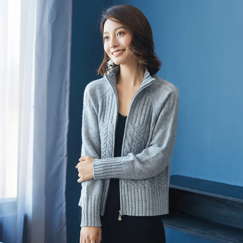 Women's Short Cardigan Sweater Autumn New Arrival 100% Cashmere Cardigan Female Turn-down Collar Long Sleeve Zipper Cardigan
Women's Short Cardigan Sweater Autumn New Arrival 100% Cashmere Cardigan Female Turn-down Collar Long Sleeve Zipper Cardigan