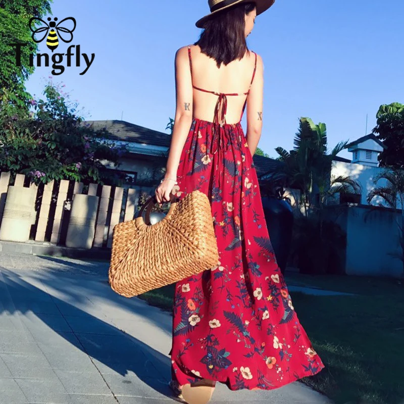 Tingfly Cross v neck floral print split dress women Backless lace up summer chiffon maxi dress Boho chic beach dress vestidos
Tingfly Cross v neck floral print split dress women Backless lace up summer chiffon maxi dress Boho chic beach dress vestidos