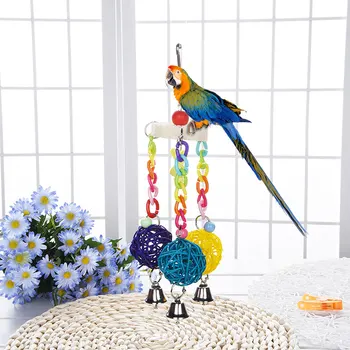 

Parrot swing wooden toy color rattan ball bell bite toy environmental protection does not drop paint bird cage accessories
