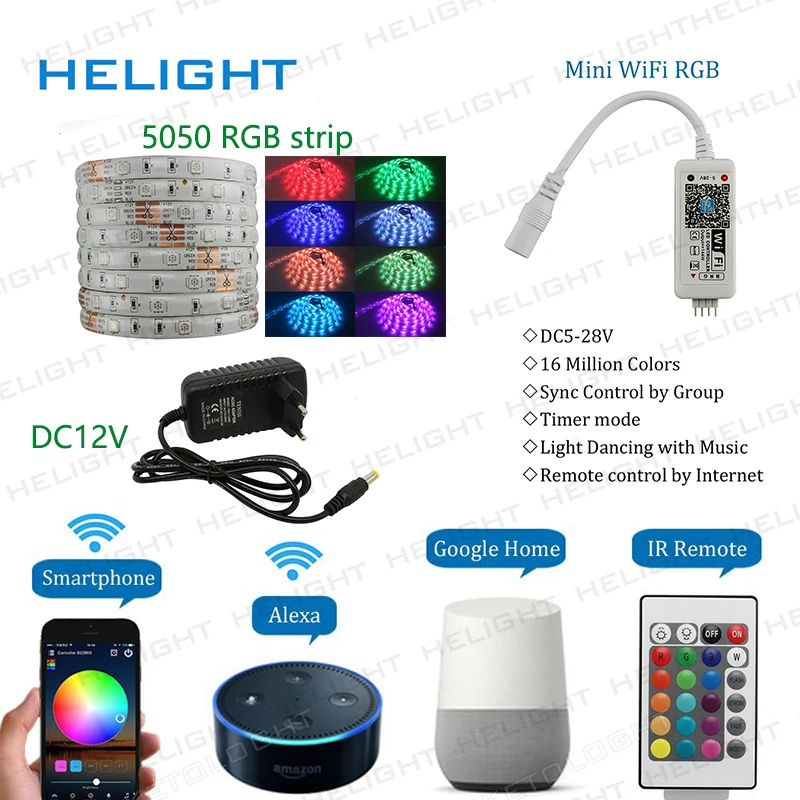 WiFi RGB Music controller Syc control by Alexa Google Home Smart Phone+5M 150LED 5050 RGB strip LED strip light+Power full set
WiFi RGB Music controller Syc control by Alexa Google Home Smart Phone+5M 150LED 5050 RGB strip LED strip light+Power full set