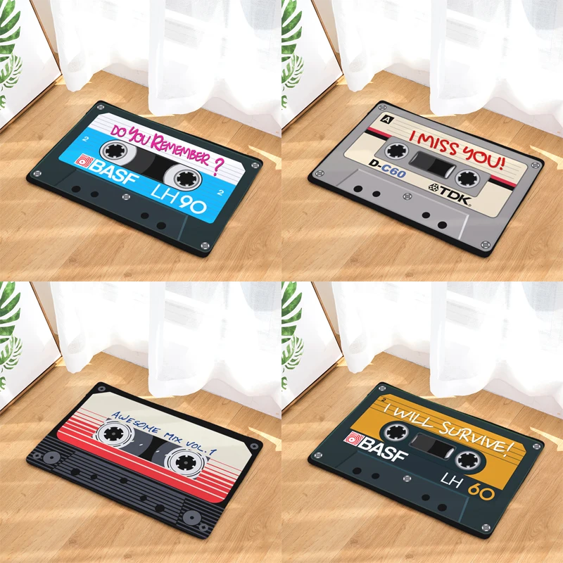 

Vintage Entrance Anti-Slip Doormat Magnetic casset Tape Mix Tape Carpets Bedroom Rugs Decorative Stair Mats Home felpudo deurmat