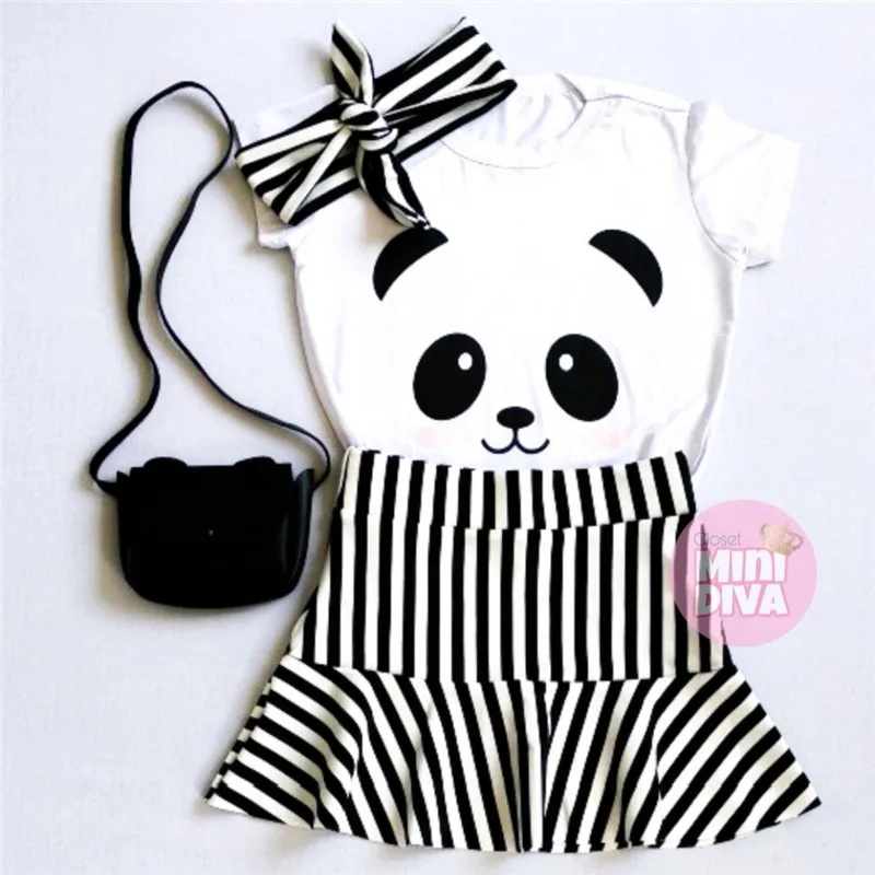 Kids Baby Girls Clothes Outfits Set Panda Print short sleeve white Tops T-shirt+Black and white striped skirt set
Kids Baby Girls Clothes Outfits Set Panda Print short sleeve white Tops T-shirt+Black and white striped skirt set
